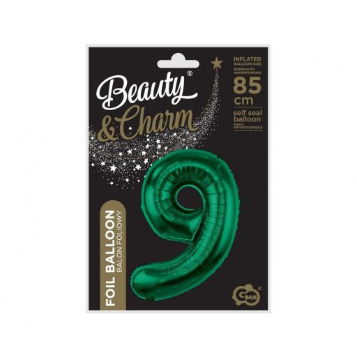 Zöld B&C Bottle Green 9-es szám fólia lufi 85 cm