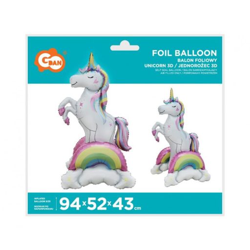 Unikornis 3D Rainbow fólia lufi 94 cm