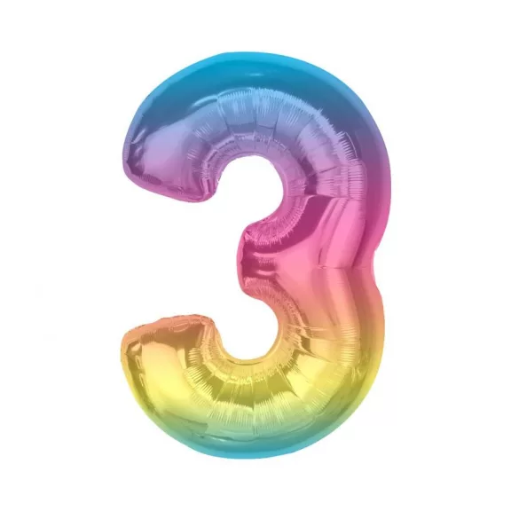 Színes 3-as Rainbow szám fólia lufi 92 cm Színes 3-as Rainbow szám fólia lufi 92 cm