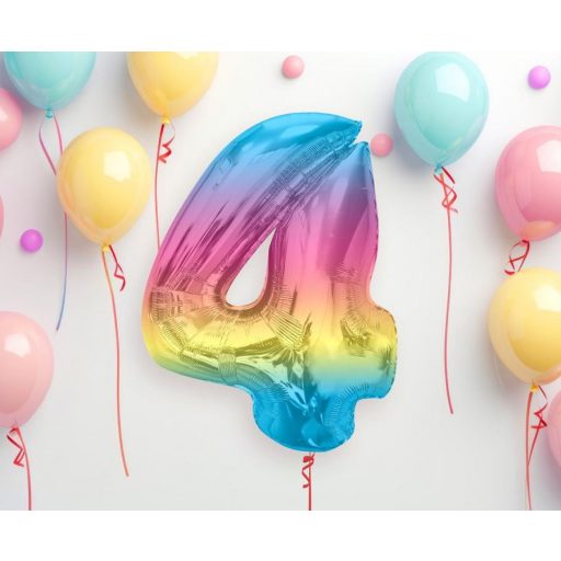 Színes 4-es Rainbow szám fólia lufi 92 cm