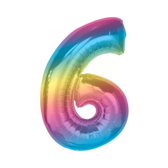 Színes 6-os Rainbow szám fólia lufi 92 cm Színes 6-os Rainbow szám fólia lufi 92 cm