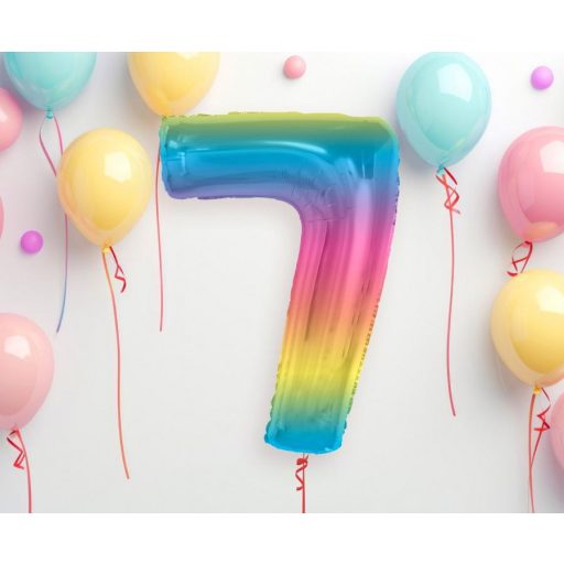 Színes 7-es Rainbow szám fólia lufi 92 cm