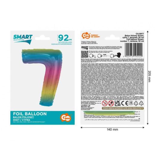 Színes 7-es Rainbow szám fólia lufi 92 cm