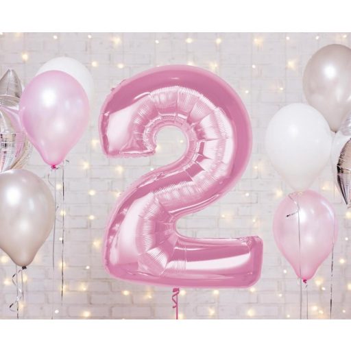Rózsaszín 2-es Light Pink szám fólia lufi 92 cm