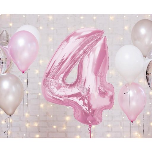 Rózsaszín 4-es Light Pink szám fólia lufi 92 cm