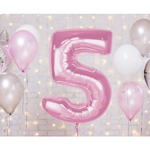 Rózsaszín 5-ös Light Pink szám fólia lufi 92 cm