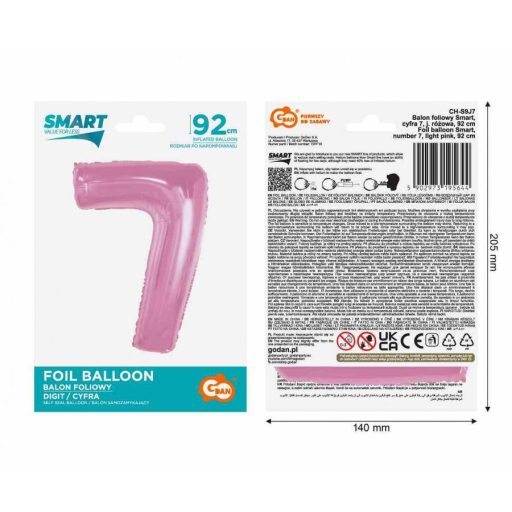 Rózsaszín 7-es Light Pink szám fólia lufi 92 cm
