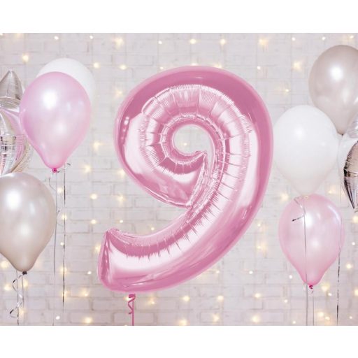 Rózsaszín 9-es Light Pink szám fólia lufi 92 cm
