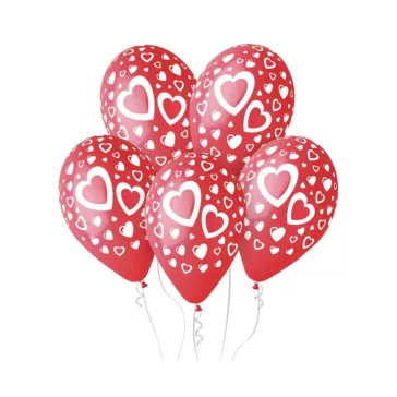 Szív Hearts léggömb, lufi 5 db-os 12 inch (30 cm)
