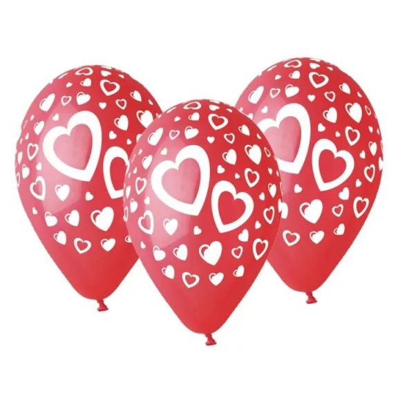 Szív Hearts léggömb, lufi 5 db-os 12 inch (30 cm)
