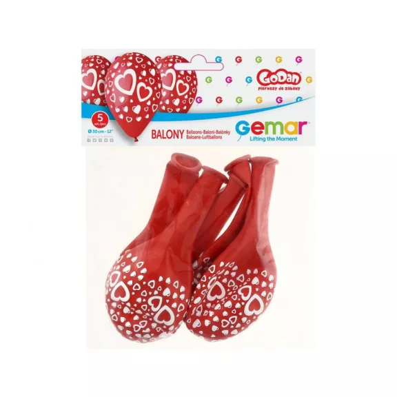 Szív Hearts léggömb, lufi 5 db-os 12 inch (30 cm)