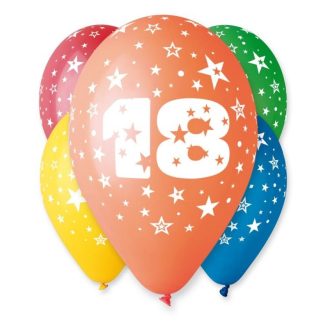   Happy Birthday 18 Star léggömb, lufi 5 db-os 12 inch (30cm)