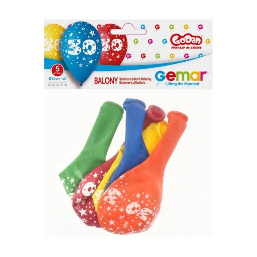 Happy Birthday 30 Star léggömb, lufi 5 db-os 12 inch (30cm)