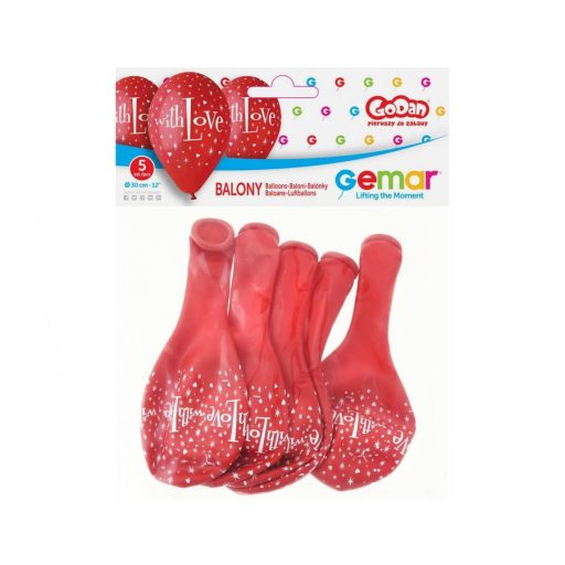 Szerelem With Love léggömb, lufi 5 db-os 12 inch (30 cm)