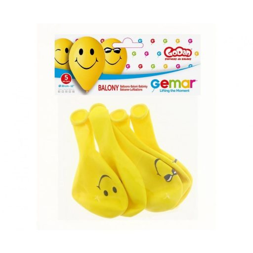Smiley Yellow léggömb, lufi 5 db-os 12 inch (30 cm)