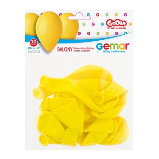 Yellow, Sárga léggömb, lufi 10 db-os 10 inch (26 cm)