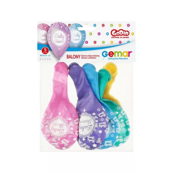 Baby Shower Metallic léggömb, lufi 5 db-os 12 inch (30 cm)