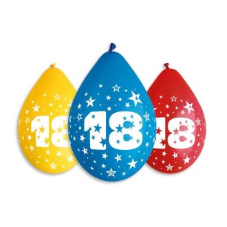   Happy Birthday 18 Star függő léggömb, lufi 5 db-os 12 inch (30 cm)