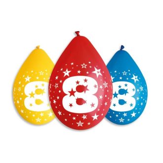   Happy Birthday 8 Star függő léggömb, lufi 5 db-os 12 inch (30 cm)