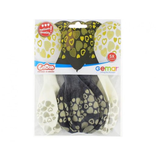 Szív Golden léggömb, lufi 5 db-os 13 inch (33 cm)