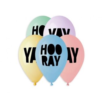 Színes Hooray léggömb, lufi 5 db-os 13 inch (33 cm)