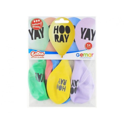 Színes Hooray léggömb, lufi 5 db-os 13 inch (33 cm)
