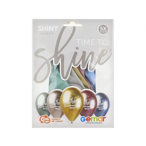 Happy Birthday Shiny léggömb, lufi 5 db-os 13 inch (33 cm)