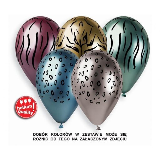 African Animals Shiny, Állatos léggömb, lufi 5 db-os 13 inch (33 cm)