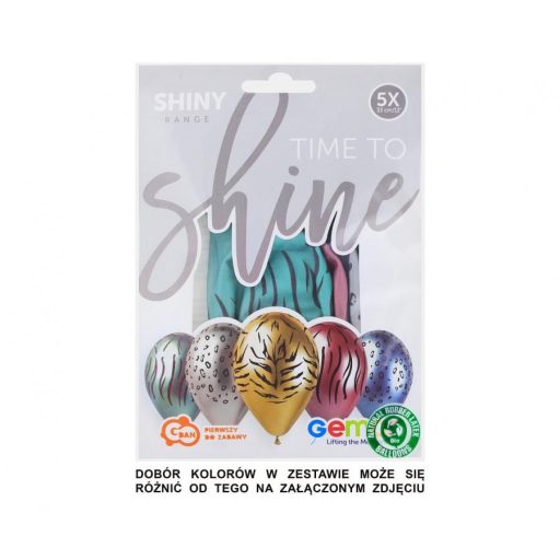 African Animals Shiny, Állatos léggömb, lufi 5 db-os 13 inch (33 cm)