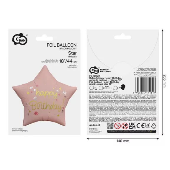 Happy Birthday Matt Pink csillag fólia lufi 44 cm