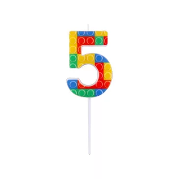 Építőkocka 5-ös Pick Blocks tortagyertya, számgyertya