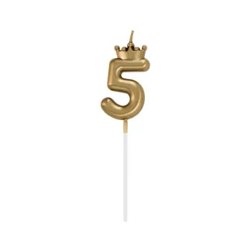 Arany Champagne Crown 5-ös számgyertya, tortagyertya 6 cm