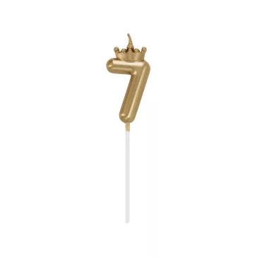 Arany Champagne Crown 7-es számgyertya, tortagyertya 6 cm