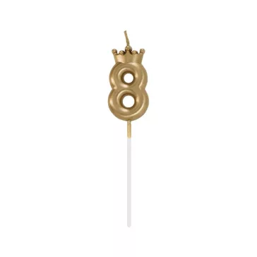 Arany Champagne Crown 8-as számgyertya, tortagyertya 6 cm