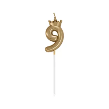 Arany Champagne Crown 9-es számgyertya, tortagyertya 6 cm