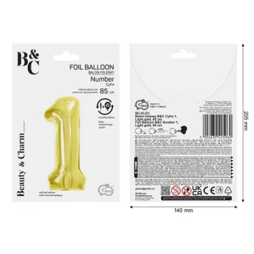 Arany 1-es Light Gold szám fólia lufi 85 cm