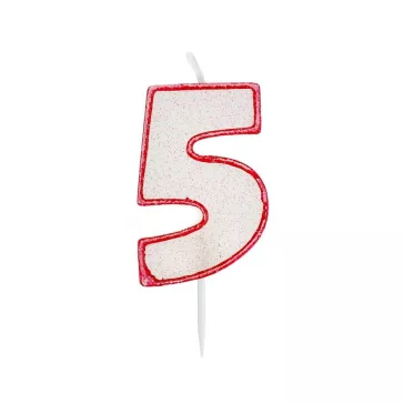   Piros körvonalas Red Outline Glitter 5-ös számgyertya, tortagyertya