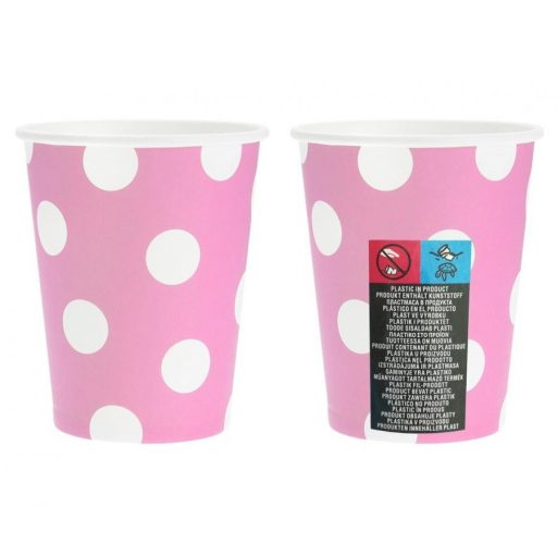 Rózsaszín Pink Polka Dots papír pohár 6 db-os 270 ml