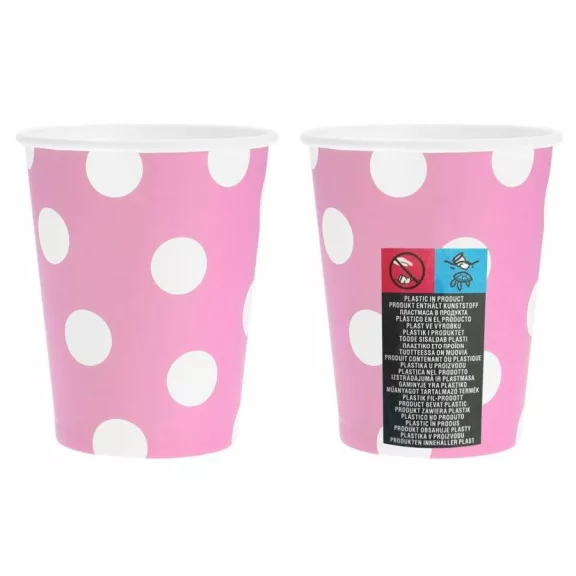Rózsaszín Pink Polka Dots papír pohár 6 db-os 270 ml