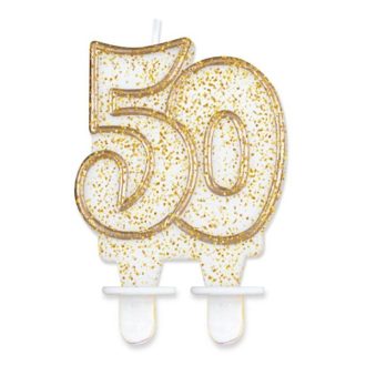 Arany csillámos 50-es Gold tortagyertya, számgyertya