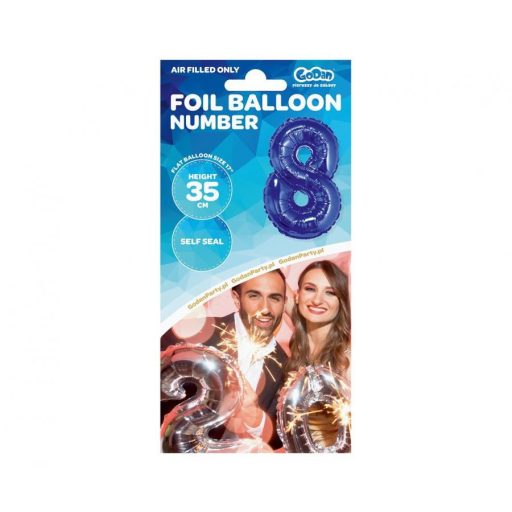 Kék Blue 8-as mini szám fólia lufi 35 cm