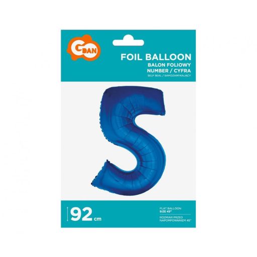 Kék 5-ös B&C Blue szám fólia lufi 92 cm