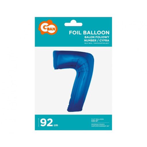 Kék 7-es B&C Blue szám fólia lufi 92 cm