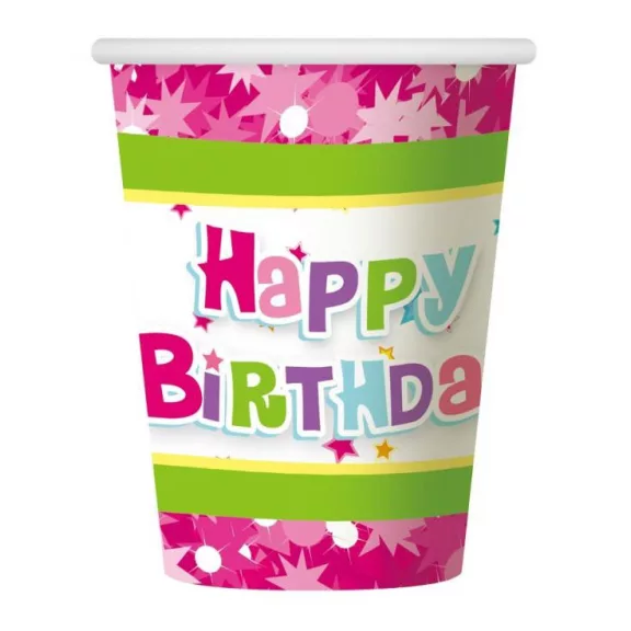 Happy Birthday Pink papír pohár 6 db-os 270 ml Happy Birthday Pink papír pohár 6 db-os 270 ml