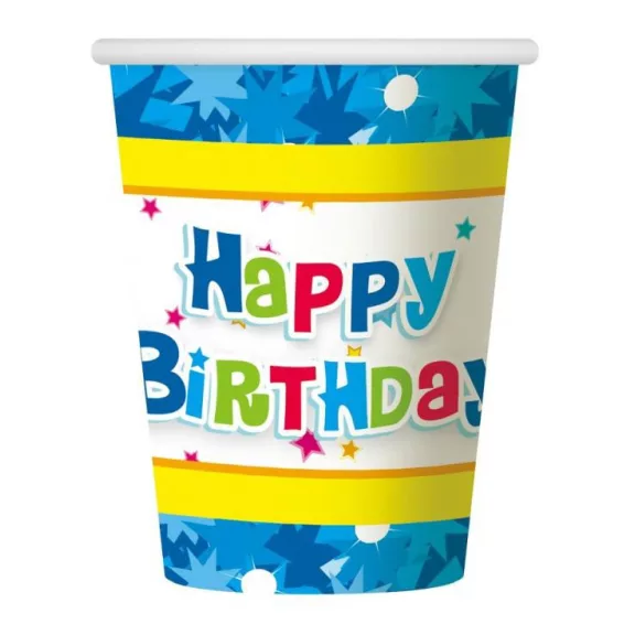 Happy Birthday Blue papír pohár 6 db-os 270 ml Happy Birthday Blue papír pohár 6 db-os 270 ml