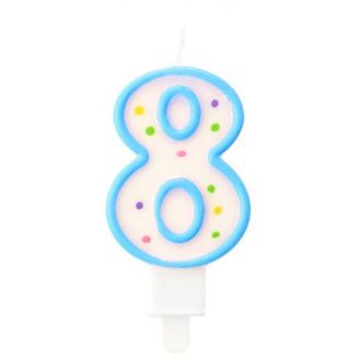 Kék körvonalas Dots 8-as számgyertya, tortagyertya