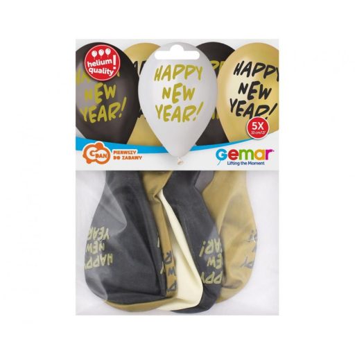Happy New Year léggömb, lufi 5 db-os 13 inch (33 cm)