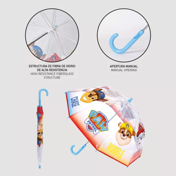 Mancs Őrjárat Rain Guard gyerek átlátszó esernyő Ø71 cm II. osztály
