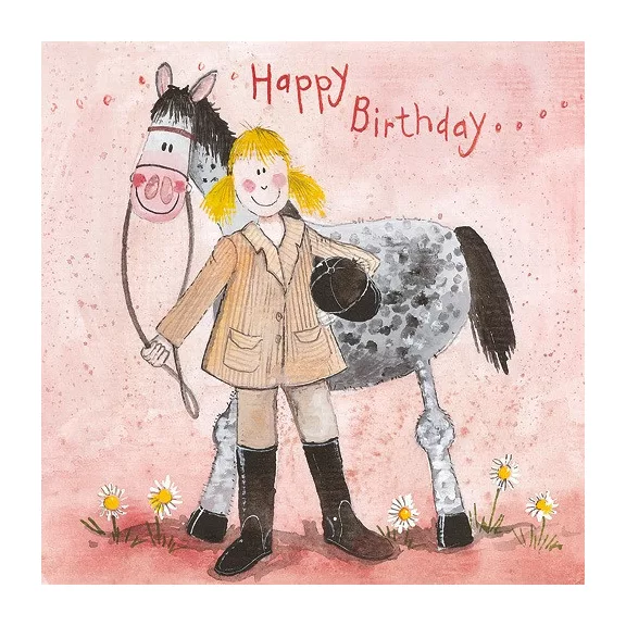 Képeslap Alex Clark borítékkal, 14x14 cm, lány lóval HBD Képeslap Alex Clark borítékkal, 14x14 cm, lány lóval HBD