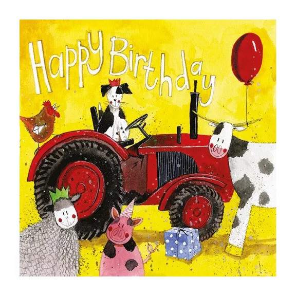 Képeslap Alex Clark borítékkal, 14x14 cm, traktor állatokkal HBD Képeslap Alex Clark borítékkal, 14x14 cm, traktor állatokkal HBD
